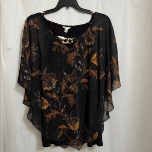 Stunning Black with Gold Shimmer Floral Top With Gold Chain Embellishment